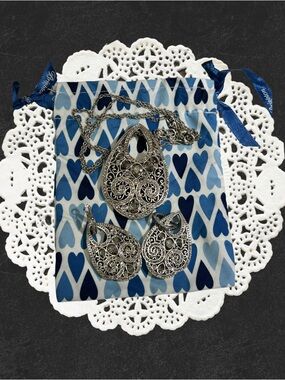 Brighton Silver Filigree Teardrop Necklace and Earrings Set